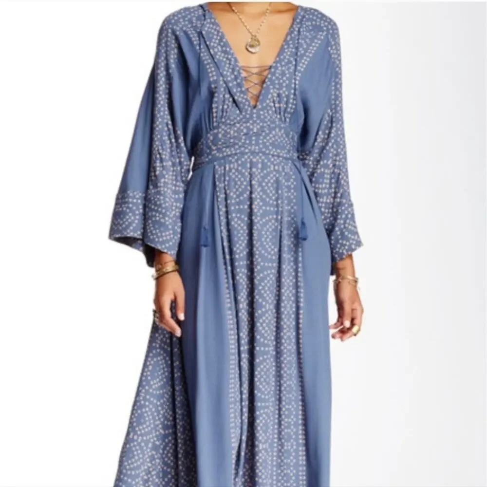 Free People Blue Boho Wide Sleeve Midi Dress - Picture 3 of 12